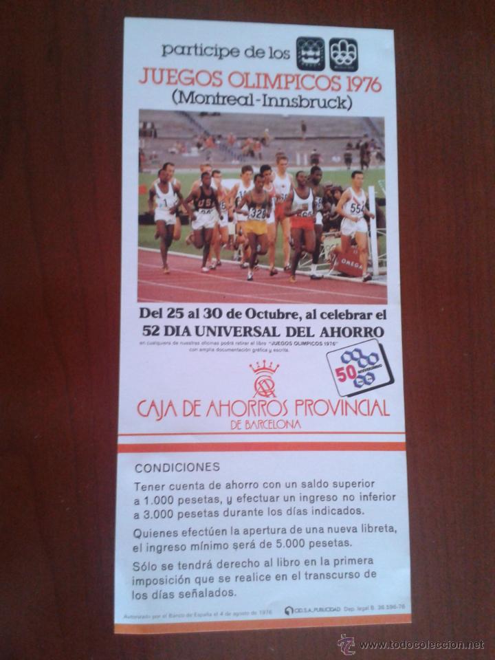 Coleccionismo deportivo: folleto concurso juegos ol&iacute;mpicos olimpiadas 1976 Montreal Innsbruck caja provincial ahorros
