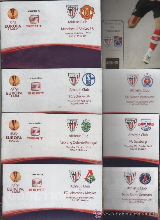Coleccionismo deportivo: COLECCION 8 PROGRAMAS OFICIALES DEL ATHLETIC CLUB BILBAO. PARTIDOS UEFA LEAGUE 2012.COMPLETA. FUTBOL