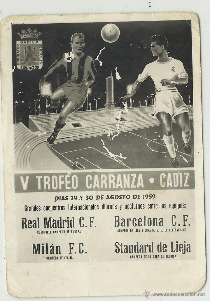 Coleccionismo deportivo: Cartel del V trofeo carranza pero en tama&ntilde;o bolsillo madrid -barcelona 1959 .mide 10.5x7.5 cms