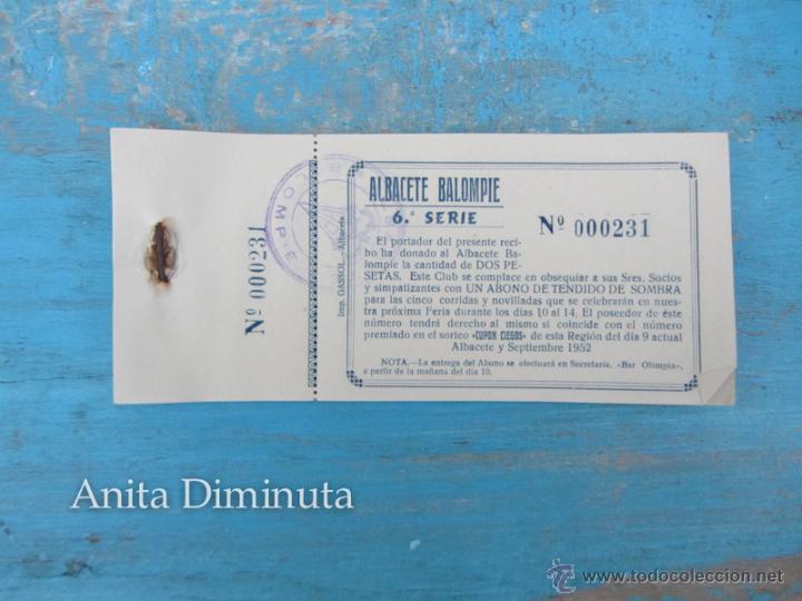 Sammelleidenschaft Sport: TACO DE DONACION AL ALBACETE BALOMPIE - SORTEO ABONO DE FERIA PARA EL A&Ntilde;O 1952 - IMPRENTA GASSOL