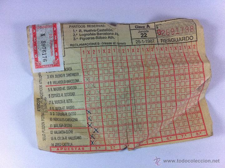 Coleccionismo deportivo: QUINIELA VALIDADA DE 1987, APUESTA MULTIPLE. (JORNADA 22) - Foto 1