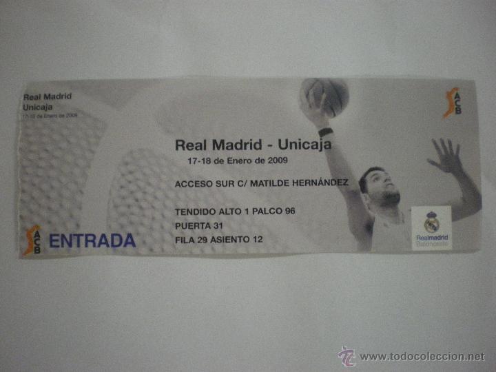 Sammelleidenschaft Sport: Entrada Baloncesto - Real Madrid - Unicaja - Liga ACB - Temporada 2008/2009 - 17/01/2009