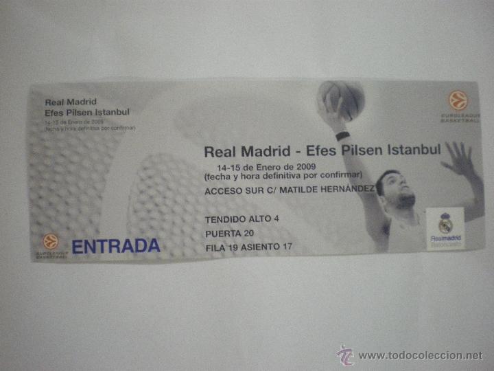 Sammelleidenschaft Sport: Entrada baloncesto - Real Madrid - Efes Pilsen Estambul - Euroliga - Temp. 2008/2009 - 14/01/2009