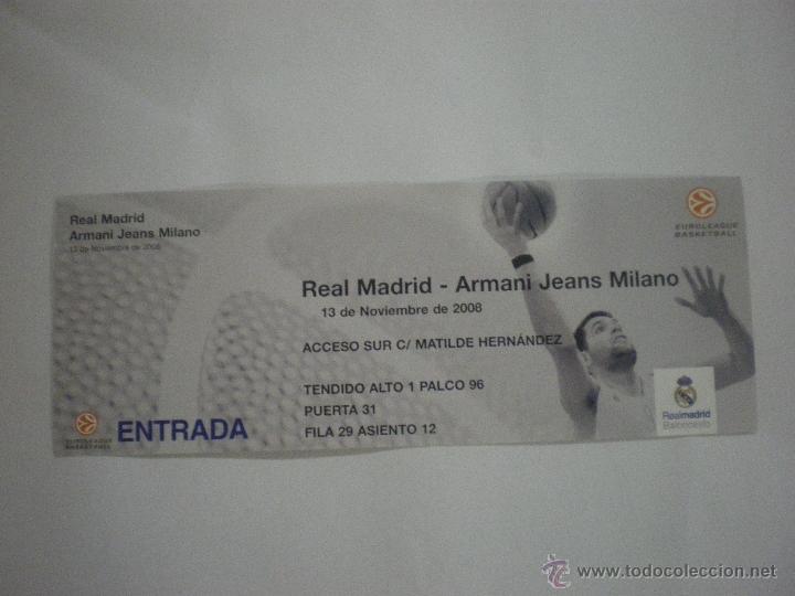 Sammelleidenschaft Sport: Entrada baloncesto - Real Madrid -Armani Jeans Milan - Euroliga - Temp. 2008/2009- 13/11/2008
