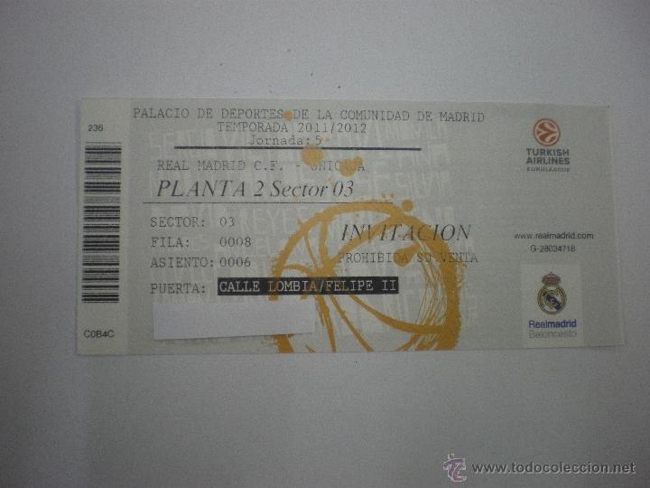 Sammelleidenschaft Sport: Entrada baloncesto - Real Madrid - Unicaja - Temporada 2011/2012 - Jornada 5