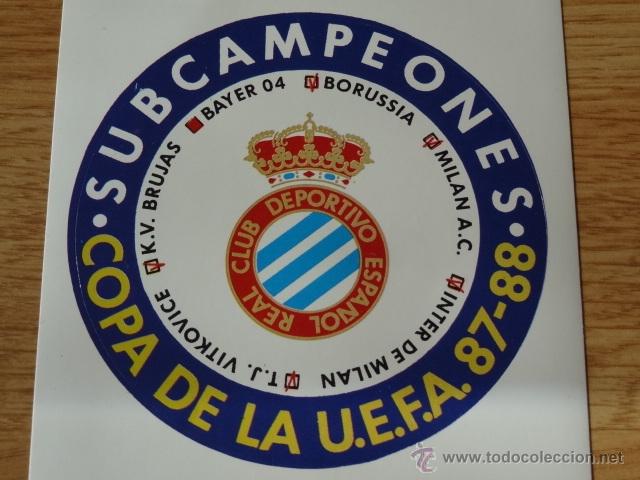Coleccionismo deportivo: ADHESIVO RCD ESPA&Ntilde;OL UEFA 1987-88 - ORIGINAL - DOBLEZ