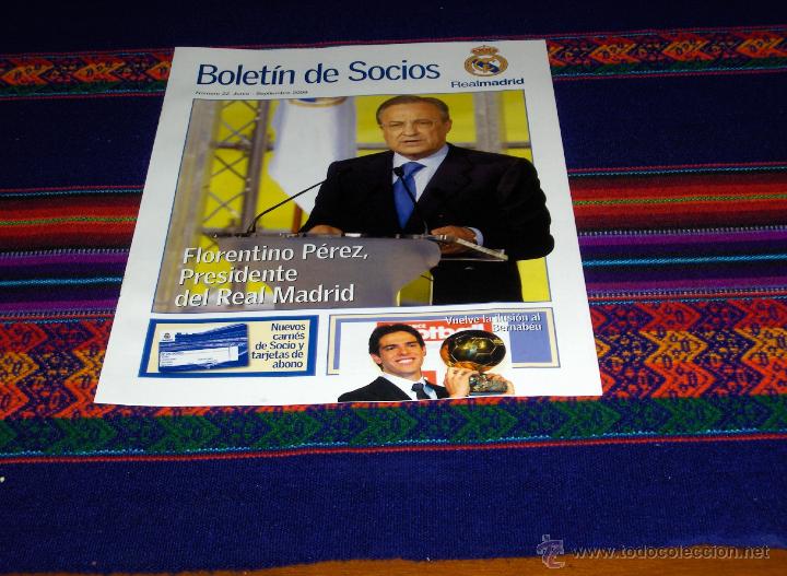 Sports collectibles: BOLET&Iacute;N DE SOCIOS N&ordm; 22 REAL MADRID. SEPT 2009. FLORENTINO P&Eacute;REZ PRESIDENTE KAKA' FICHADO CON REGALO