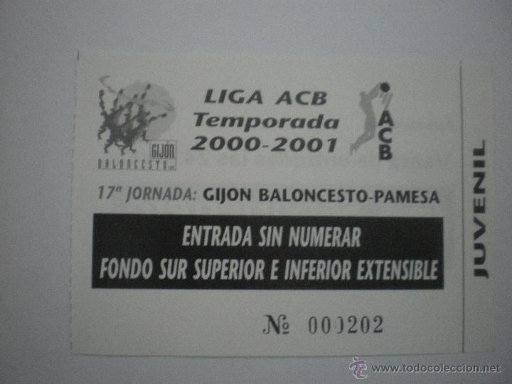 Sammelleidenschaft Sport: Entrada Baloncesto Gij&oacute;n Baloncesto - Pamesa Valencia Basket-Liga ACB-Temporada 2000/2001-Jornada 17