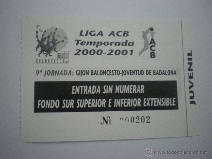 Sammelleidenschaft Sport: Entrada de baloncesto Gij&oacute;n Baloncesto-Joventut de Badalona-Liga ACB-Temporada 2000/2001-Jornada 9