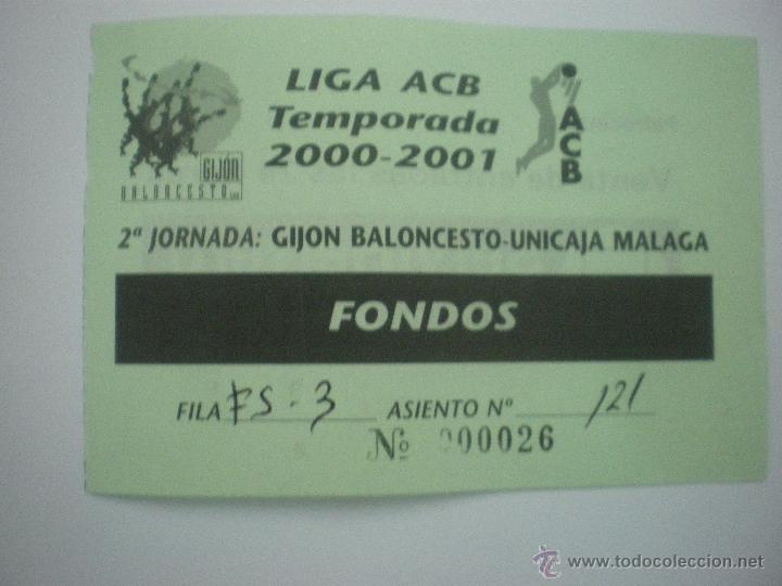 Sammelleidenschaft Sport: Entrada baloncesto Gij&oacute;n Baloncesto-Unicaja M&aacute;laga-Liga ACB-Temp. 2000/2001-Jornada 2- Modelo 1
