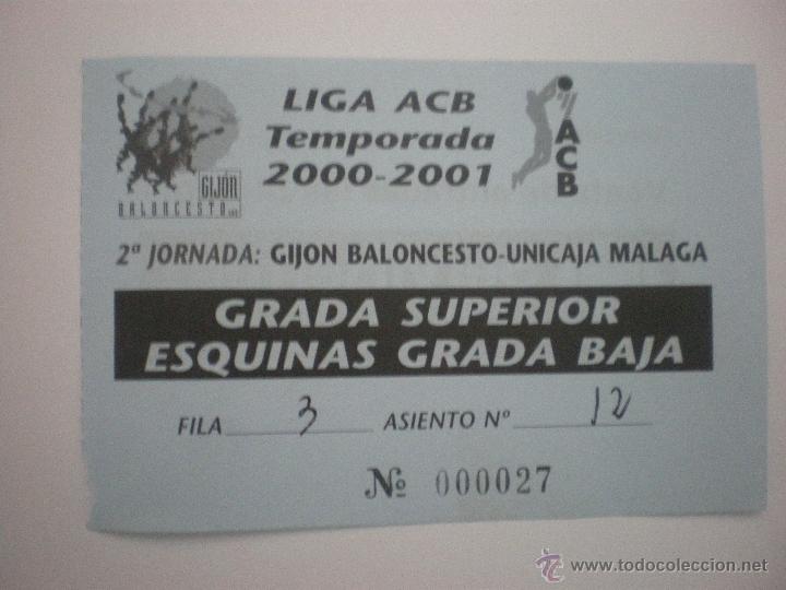 Sammelleidenschaft Sport: Entrada baloncesto Gij&oacute;n Balonceto-Unicaja M&aacute;laga-Liga ACB-Temp. 2000/2001-Jornada 2-Modelo 2