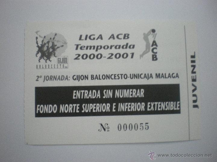 Sammelleidenschaft Sport: Entrada baloncesto Gij&oacute;n Baloncesto-Unicaja M&aacute;laga-Liga ACB-Temp. 2000/2001-Jornada 2-Modelo 3