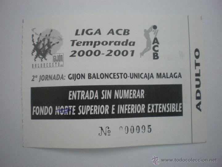 Sammelleidenschaft Sport: Entrada baloncesto Gij&oacute;n Baloncesto-Unicaja M&aacute;laga-Liga ACB-Temp. 2000/2001-Jornada 2-Modelo 4