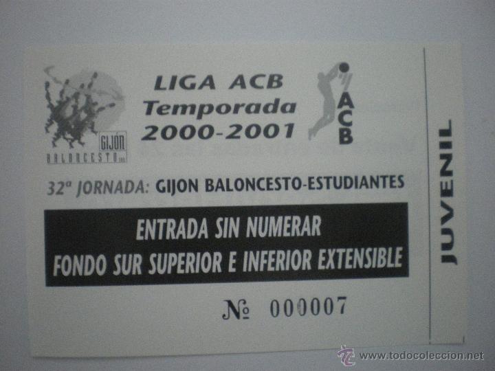 Sammelleidenschaft Sport: Entrada baloncesto Gij&oacute;n Baloncesto - C. B. Estudiantes - Liga ACB - Temporada 2000/2001 -Jornada 32