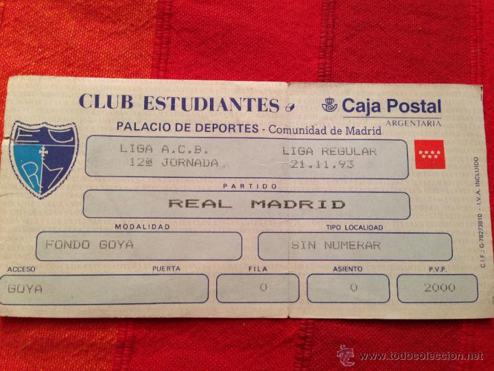 Sammelleidenschaft Sport: R669 ENTRADA TICKET BALONCESTO ESTUDIANTES REAL MADRID LIGA 1993 1994