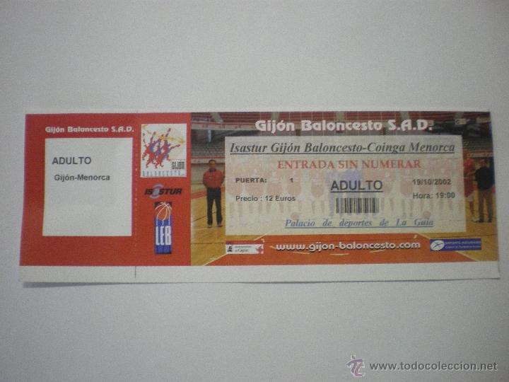 Sammelleidenschaft Sport: Entrada Isastur Gij&oacute;n Baloncesto - Coinga Menorca B&agrave;squet - Liga LEB - 19/10/2002 - Modelo 2