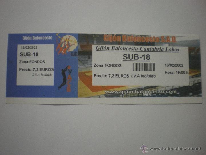 Sammelleidenschaft Sport: Entrada Gij&oacute;n Baloncesto - Cantabria Lobos - Liga ACB - 15/02/2002 - Modelo 3