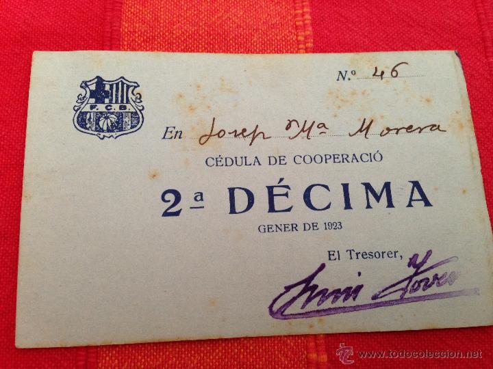 Coleccionismo deportivo: R2051 CEDULA DE COOPERACIO 2&ordf; DECIMA BARCELONA BAR&Ccedil;A 1923 - Foto 1