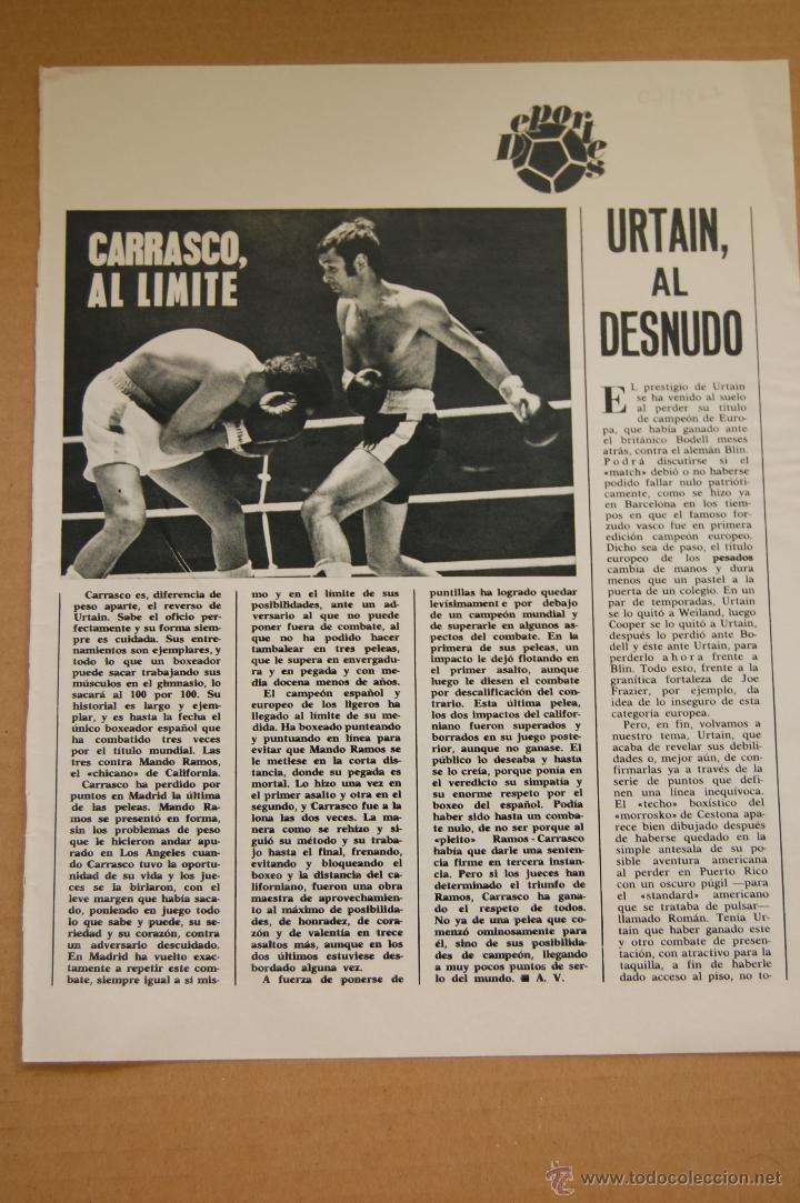 Sports collectibles: ARTICULO DE PRENSA ANTIGUO - URTAIN AL DESNUDO, CARRASCO AL LIMITE A&Ntilde;O 1967