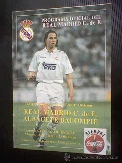 Coleccionismo deportivo: programa mano partido Real madrid PORTADA REDONDO ALBACETE  95 96 - Foto 1