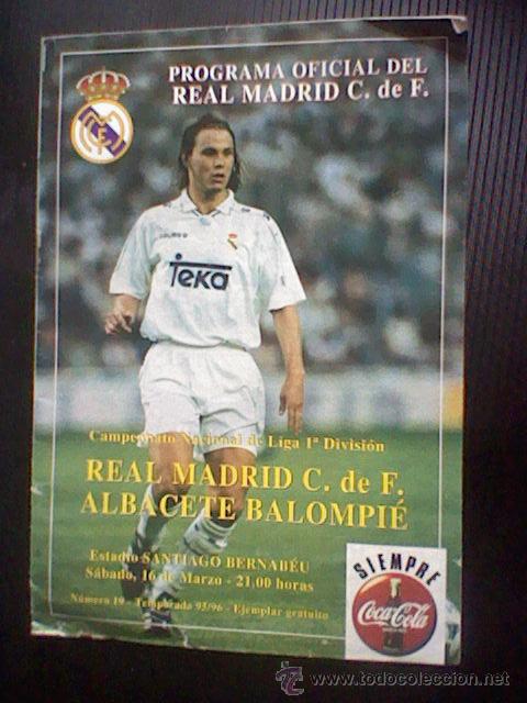Coleccionismo deportivo: programa mano partido Real madrid ALBACETE 95 96 PORTADA REDONDO SOBADO - Foto 1