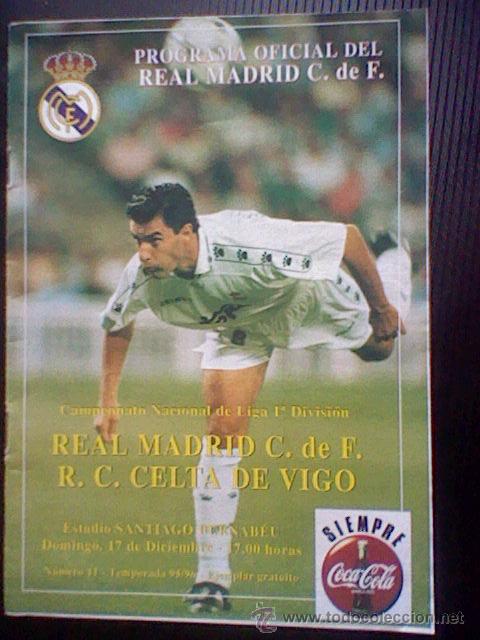 Collectionnisme sportif: programa mano partido Real madrid CELTA 95 96 PORTADA MICHEL
