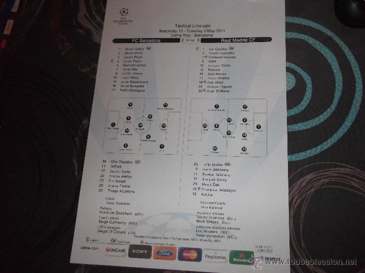 Collectionnisme sportif: ALIENACION DEL BAR&Ccedil;A / MADRID EN EL CAMP NOU SEMIS CHAM - PAPEL ORIGINAL DE UEFA -TACTICAL LINE-UPS