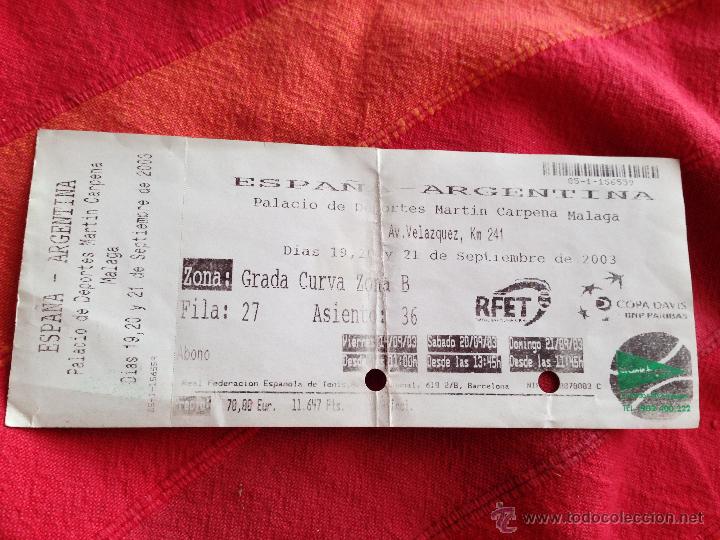 Sammelleidenschaft Sport: R652 ENTRADA TICKET TENIS TENNIS ESPA&Ntilde;A SPAIN ARGENTINA COPA DAVIS 2003