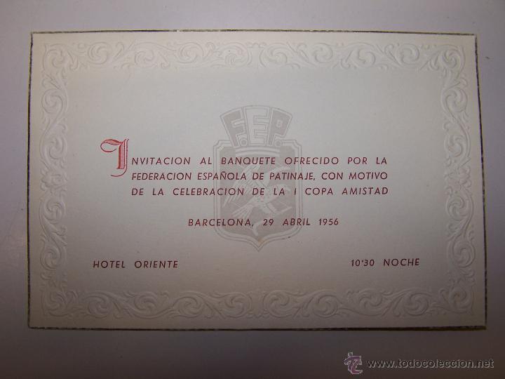 Collectionnisme sportif: Invitaci&oacute;n al banquete ofrecido por la Federaci&oacute;n Espa&ntilde;ola de Patinaje, celebraci&oacute;n I Copa Amistad