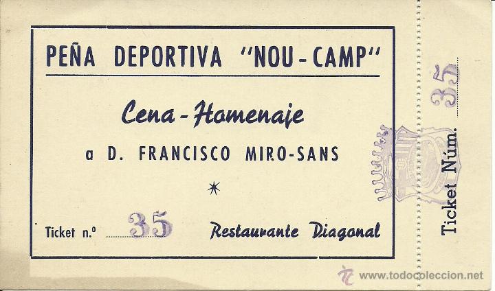 Coleccionismo deportivo: (F-940)CENA HOMENAJE A D.FRANCISCO MIRO SANS,PE&Ntilde;A DEPORTIVA NOU CAMP