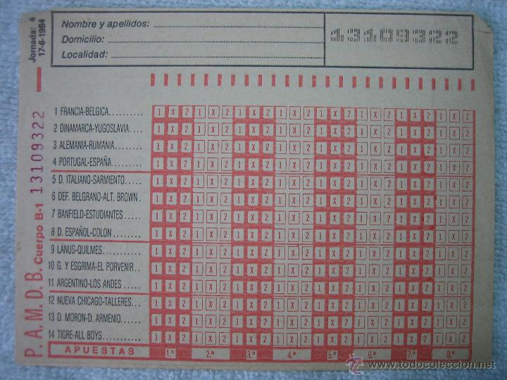Coleccionismo deportivo: Boleto de apuestas de futbol 17/6/1984