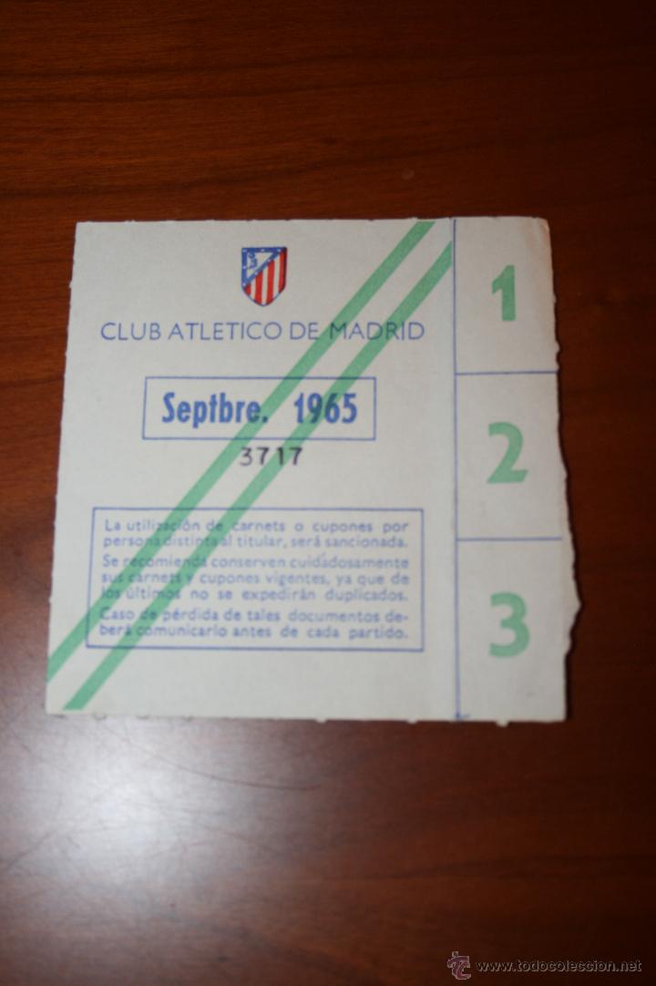 Collectionnisme sportif: Club atletico de Madrid a&ntilde;o 1965. Carnet o cup&oacute;n