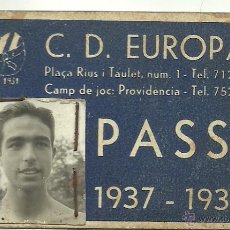 Coleccionismo deportivo: (F-1138)CARNET DE JUGADOR DE PERE SALA,C.D.EUROPA,1937-38,GUERRA CIVIL. Lote 46180353