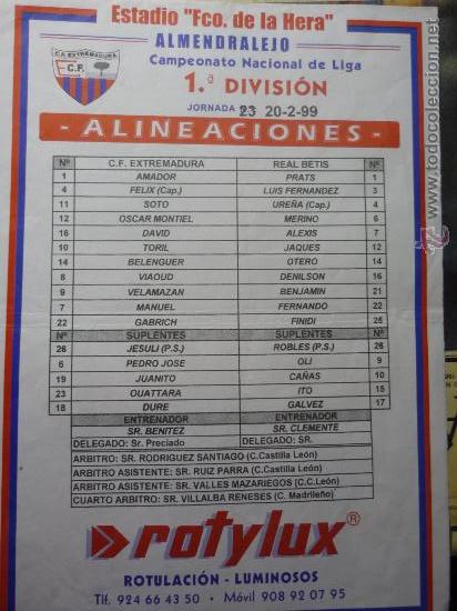Coleccionismo deportivo: CARTEL ALINEACIONES EXTREMADURA- BETIS