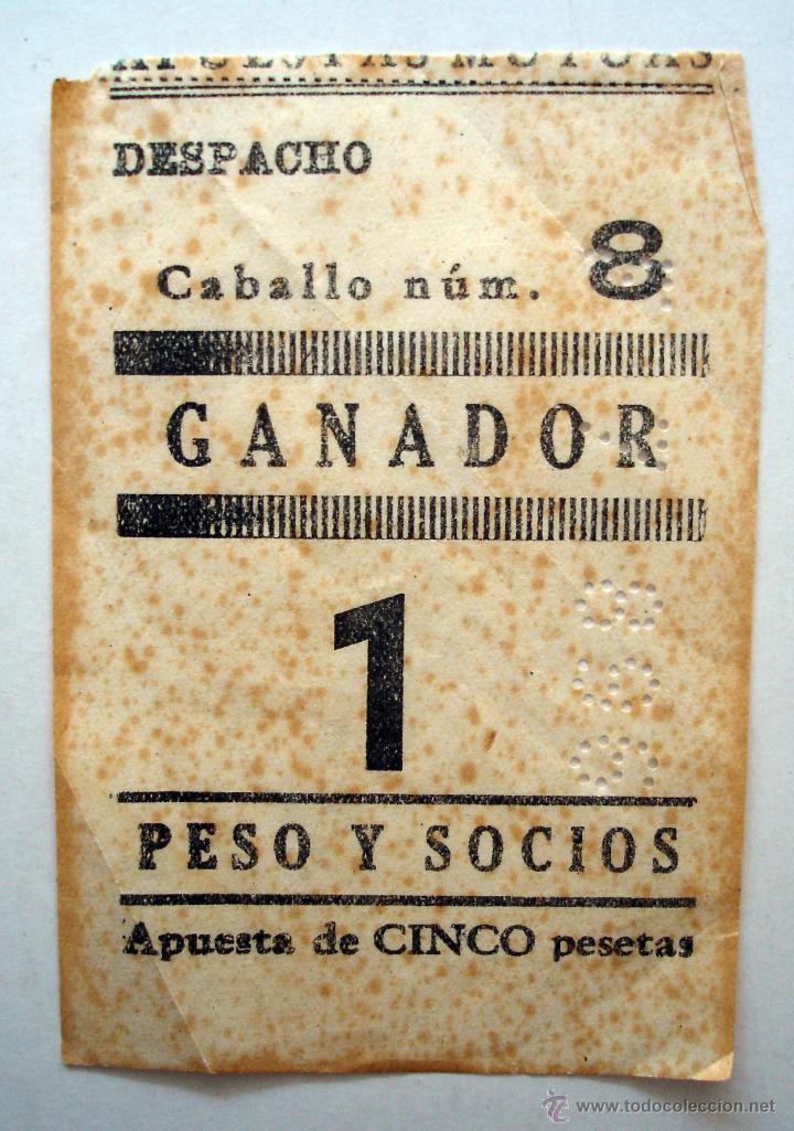 Coleccionismo deportivo: Boleto apuesta caballos. A&ntilde;os 40 - Foto 1