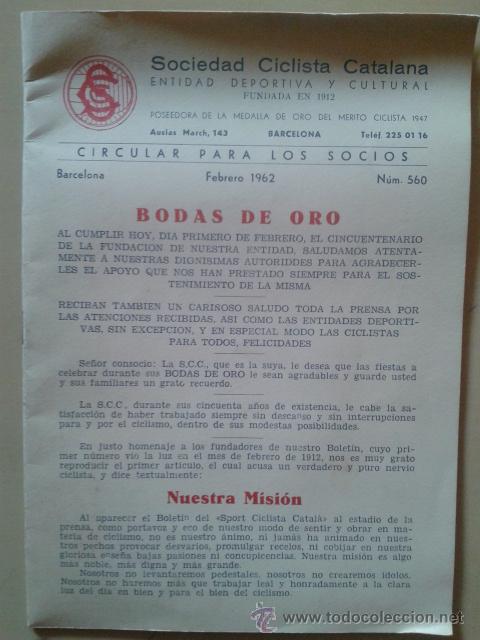 Sammelleidenschaft Sport: BOLETIN SOCIEDAD CICLISTA CATALANA - FEBRERO 1962 - BODAS DE ORO