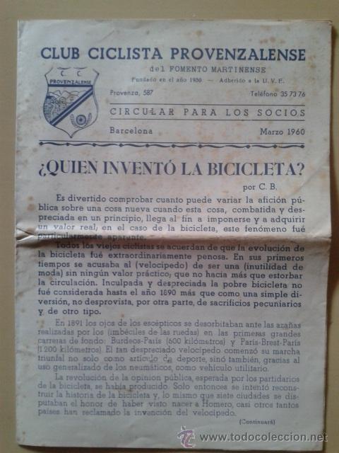 Sammelleidenschaft Sport: BOLETIN DEL CLUB CICLISTA PROVENZALENSE - BARCELONA - MARZO DE 1960