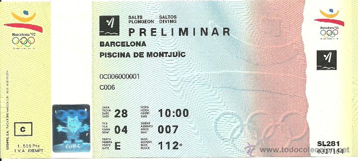 Sports collectibles: ENTRADA ORIGINAL OLIMPIADA BARCELONA 92 - SALTOS PRELIMINAR
