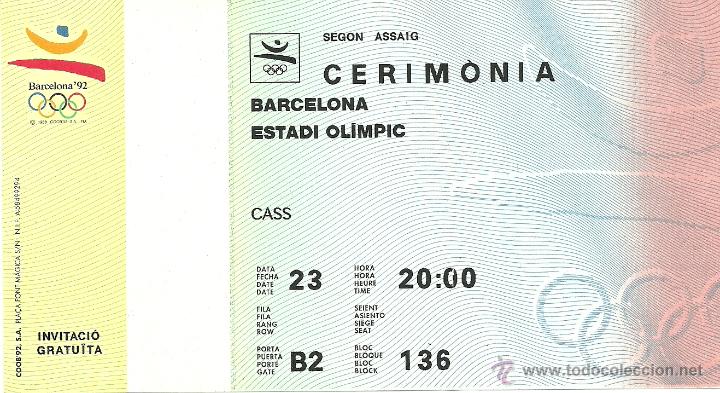 Sports collectibles: ENTRADA ORIGINAL OLIMPIADA BARCELONA 92 - CEREMONIA (SEGUNDO ENSAYO)