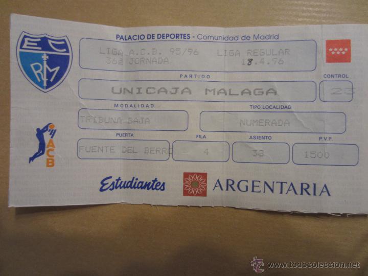Sammelleidenschaft Sport: ENTRADA BALONCESTO ESTUDIANTES UNICAJA MALAGA LIGA 94/95