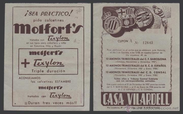 Sammelleidenschaft Sport: L3-17 CASA VILARDELL. Cupon A n&ordm; 12643 para el Sorteo de 12 Abonos trimestrales del  CF BARCELONA, d