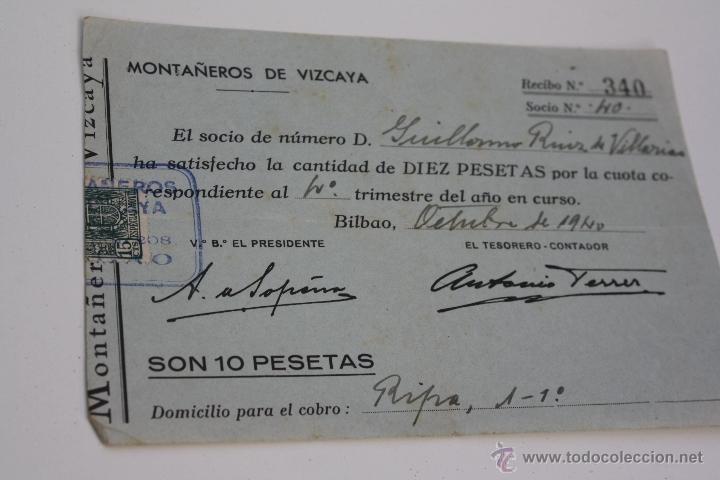 Sammelleidenschaft Sport: MONTA&Ntilde;EROS DE VIZCAYA, cuota socio n&ordm;40 del a&ntilde;o 1940