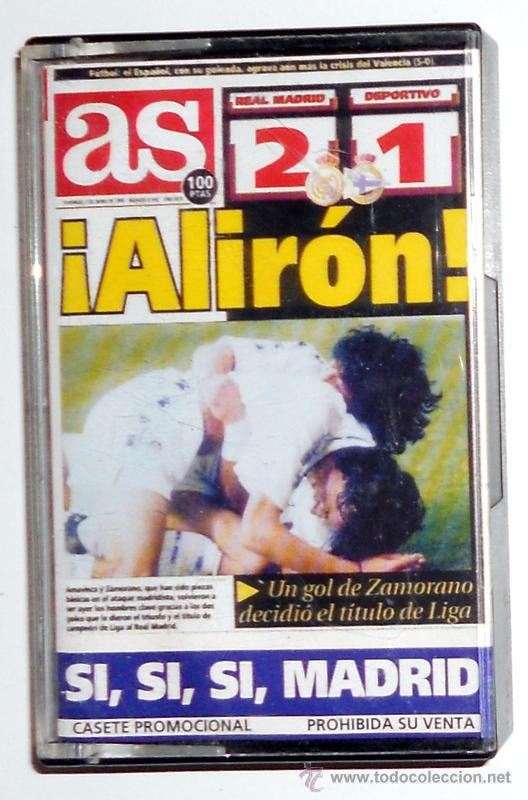 Coleccionismo deportivo: CASETE CASSETTE ANTIGUO FUTBOL REAL MADRID ALIRON CAMPEON LIGA 94/95 ZAMORANO Diario AS.