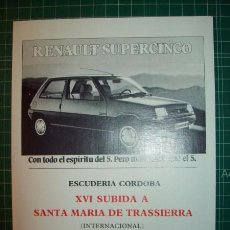 Coleccionismo deportivo: XVI SUBIDA A SANTA MARÍA DE TRASSIERRA : (INTERNACIONAL) 1985. [REGLAMENTO] / ESCUDERÍA CÓRDOBA