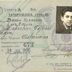 Coleccionismo deportivo: (F-1122)LICENCIA DE JUGADOR DEL CLUB DEPORTIVO GIJONES,1935-36,CON VIÑETA. Lote 50513743
