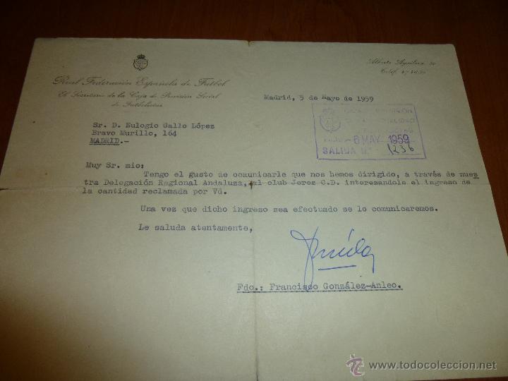 Collectionnisme sportif: circular de la federacion espa&ntilde;ola de futbol informando a jugador de haberse dirigido al jerez c. d.