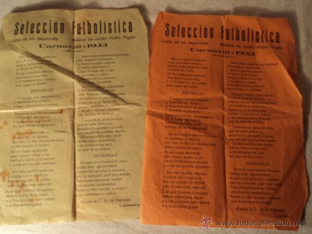 Collezionismo sportivo: 2 ANTIGUAS CANCIONES FUTBOL SECCION FUTBOLISTICA CARNAVAL1933