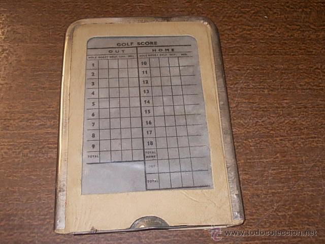 Sammelleidenschaft Sport: Antiguo marcador bolsillo resultados Golf autoborrable, marca Printator made in England