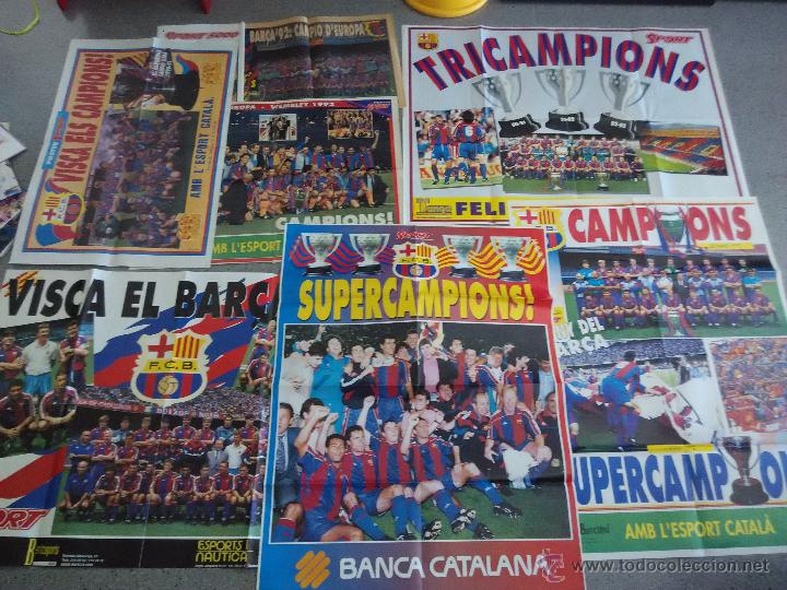 Coleccionismo deportivo: Lote del Bar&ccedil;a a&ntilde;os 90. Posters, pins, libros, comics y llaveros - Foto 1