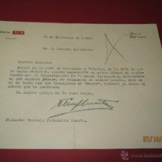 Coleccionismo deportivo: ANTIGUA CARTA PÉSAME DE NEMESIO FERNANDEZ CUESTA DIARIO MARCA A JACINTO QUINCOCES - AÑO 1954
